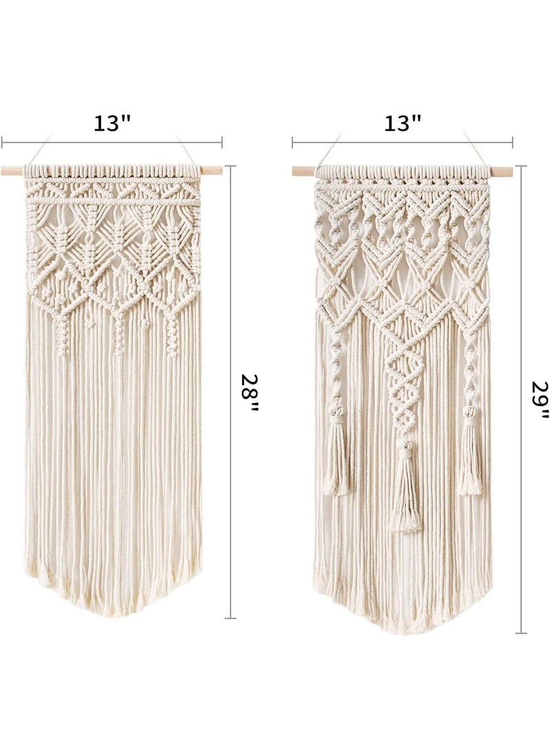 CLENEA 2 Pcs Macrame Wall Hanging, Wall-Mounted Small Woven Tapestry, Boho Chic Wood Beads Fringe Wall Art Home Decor, Suitable for Apartment, Nursery, Party Decorations, Nursery, Gallery, Wedding - Image 3